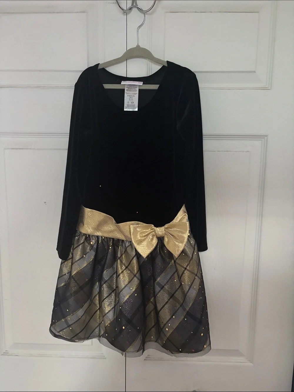 Bonnie Jean Black and Gold Girls' Formal Dress with Bow